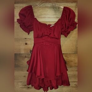 NWOT- Francescas Red Puff Sleeve Tiered Romper -  Women